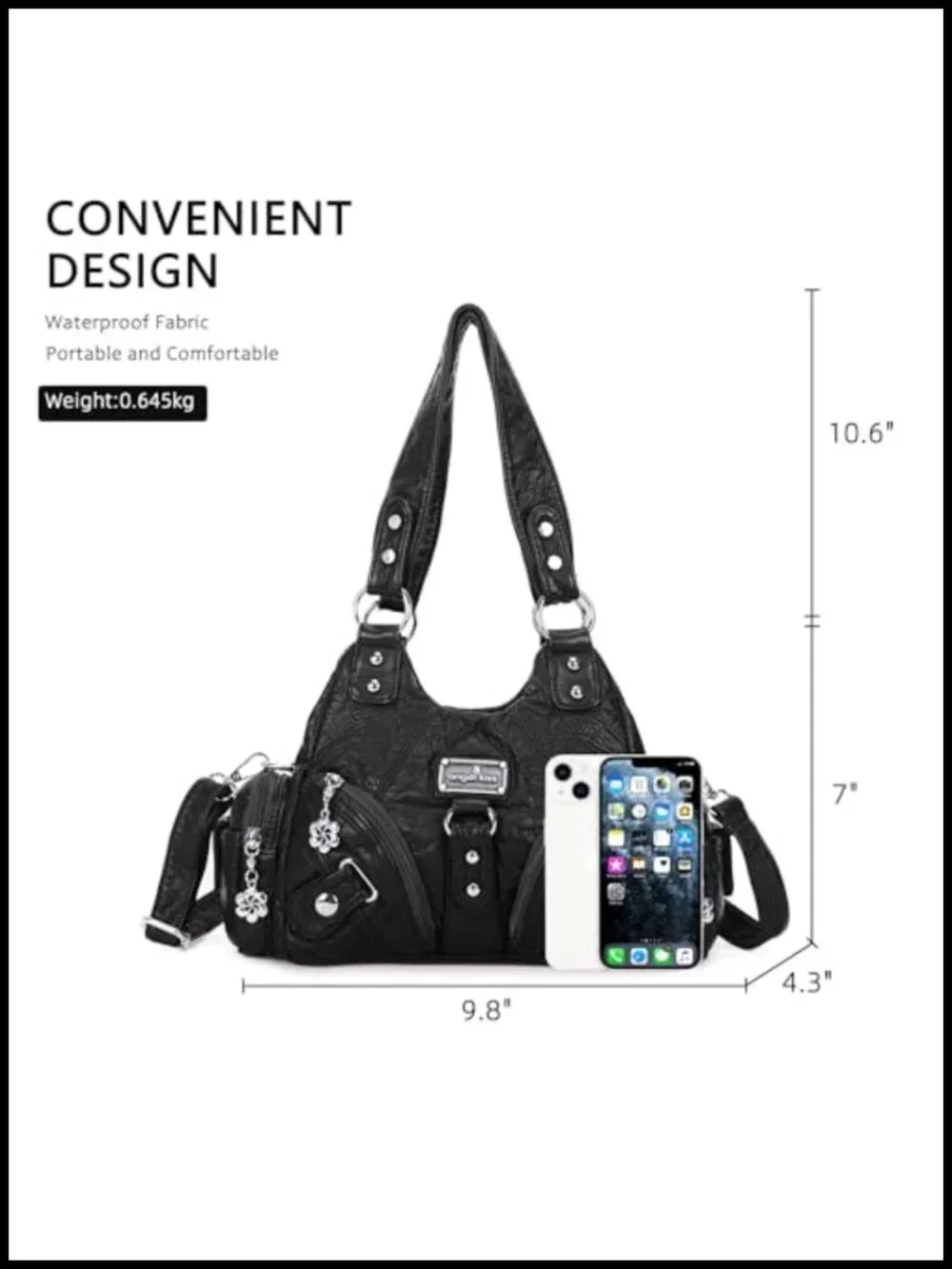 Small Vegan Leather Hobo Shoulder Bag Multi-Pocket Tote with Zipper
